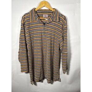 Unionbay Mens Large Striped Quarter Zip Long Sleeve Polo Shirt Colorful